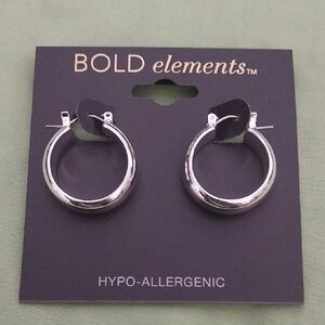 BOLD elements Polished Silver Hoop Earrings